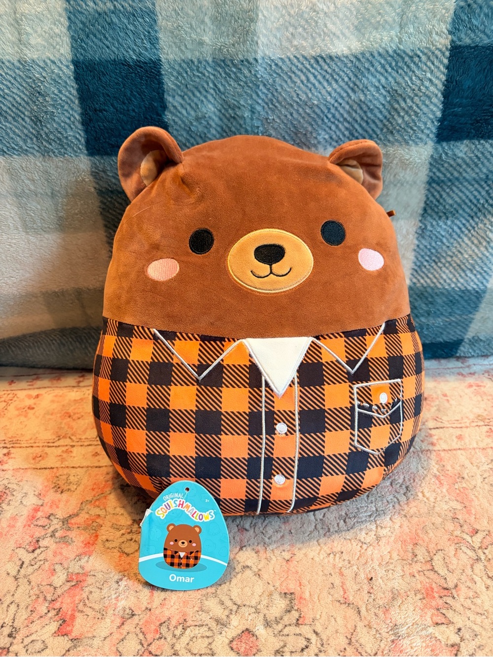 Squishmallows Omar Bear Plush - Brown & Orange Plaid